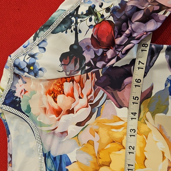 Prelude SteinMart Floral long sleeve open flare clear rhinestone rimmed Medium - Picture 5 of 10